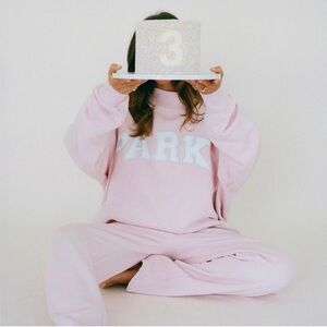 Parke Sprinkle Varsity Mockneck Sweatshirt Pink Oversized NWT